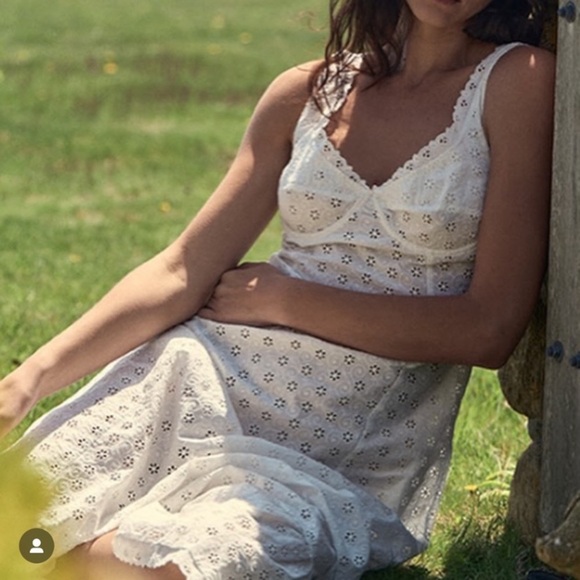 Doen Melaine Cotton Eyelet Bustier Ruffle Maxi Dress Salt Melanie White - Picture 7 of 16